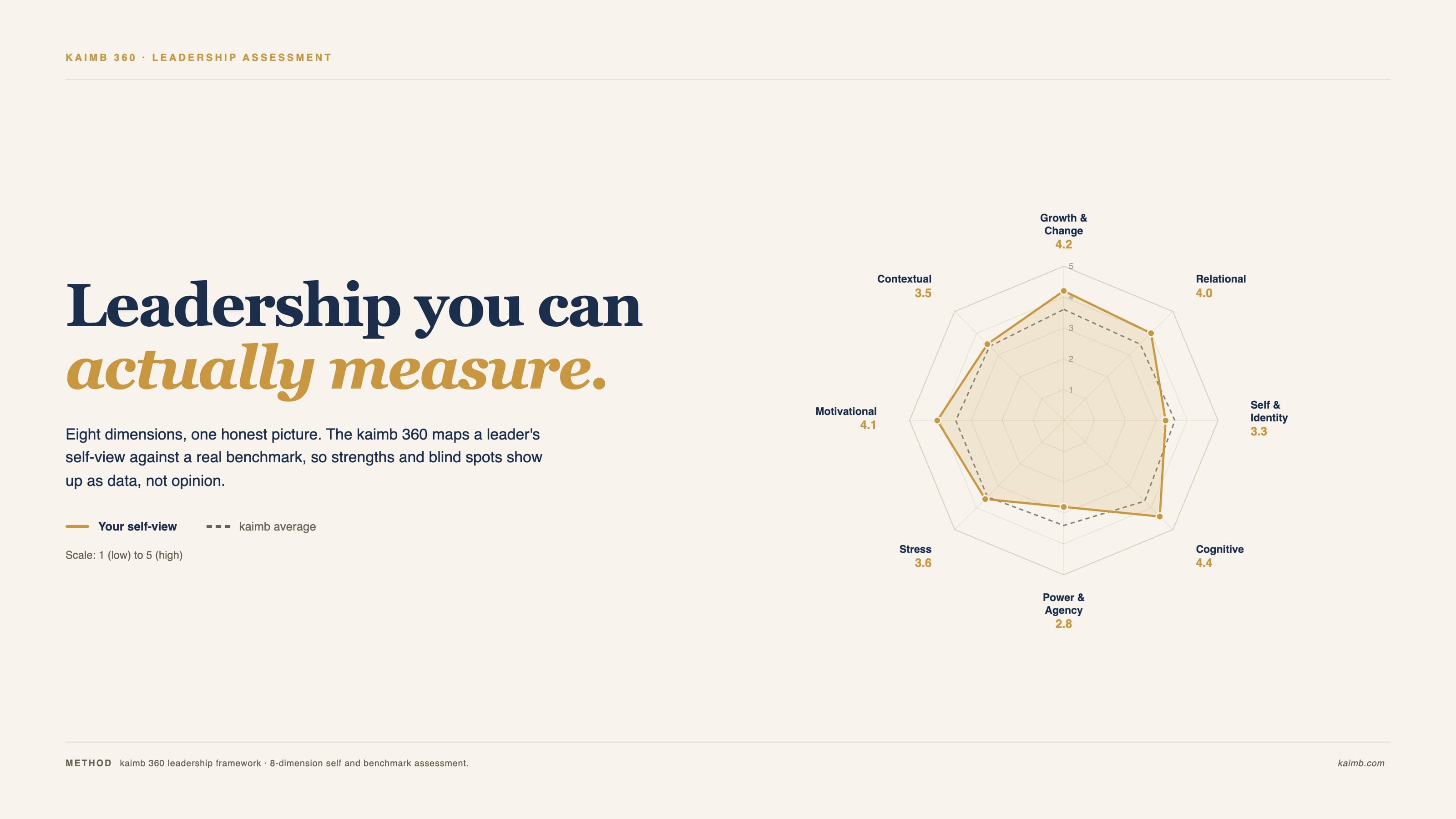 Leadership assessment for women: kaimb's 8-dimension framework radar chart
