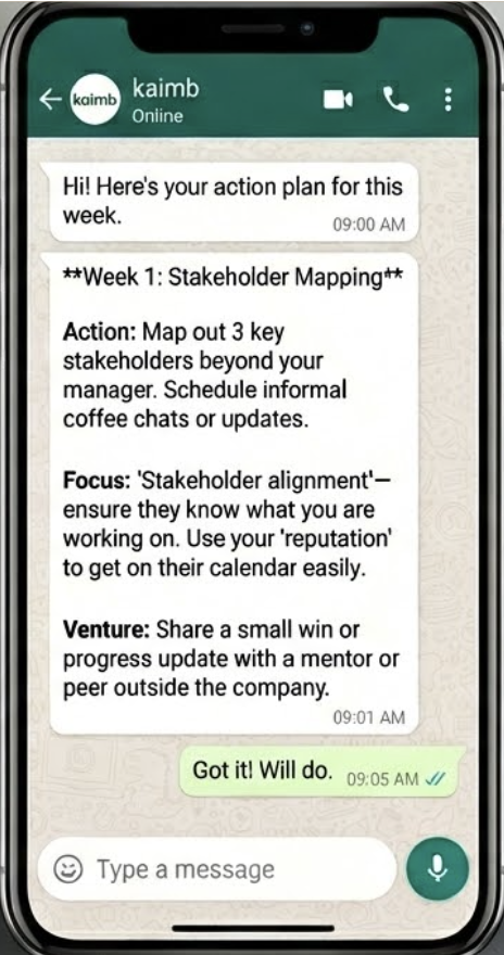 kaimb Pathways weekly WhatsApp intervention — stakeholder mapping action plan